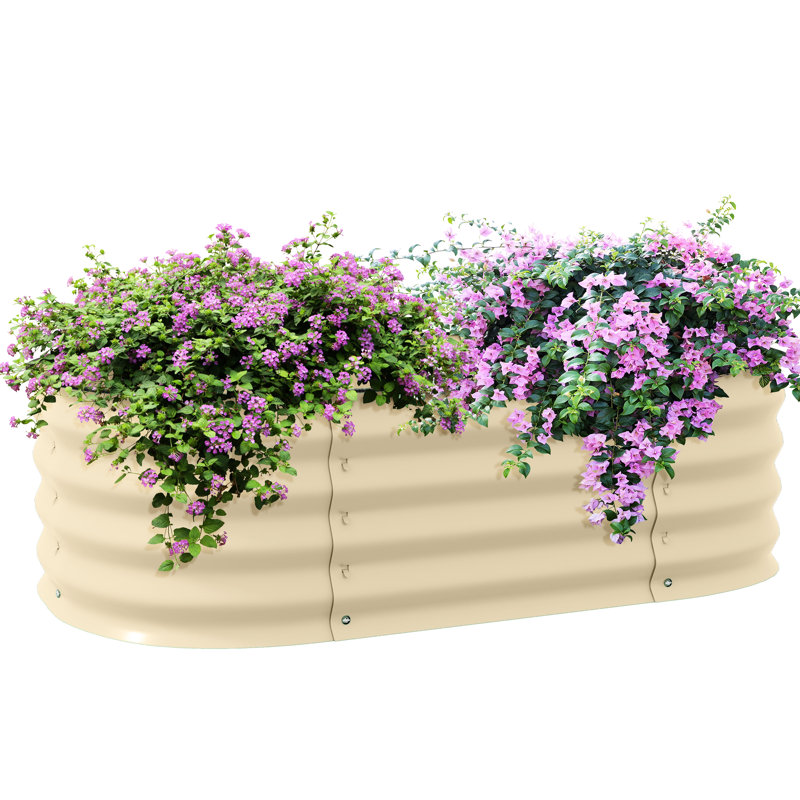 Ensemble de jardin en métal galvanisé 3,4 pi x 2 pi x 1 pi, jardinière surélevée pour la culture de fleurs, d'herbes et de légumes, crème, bordure, capacité de drainage efficace avec bordure, fleurs de valeur, légumes herbes, crème