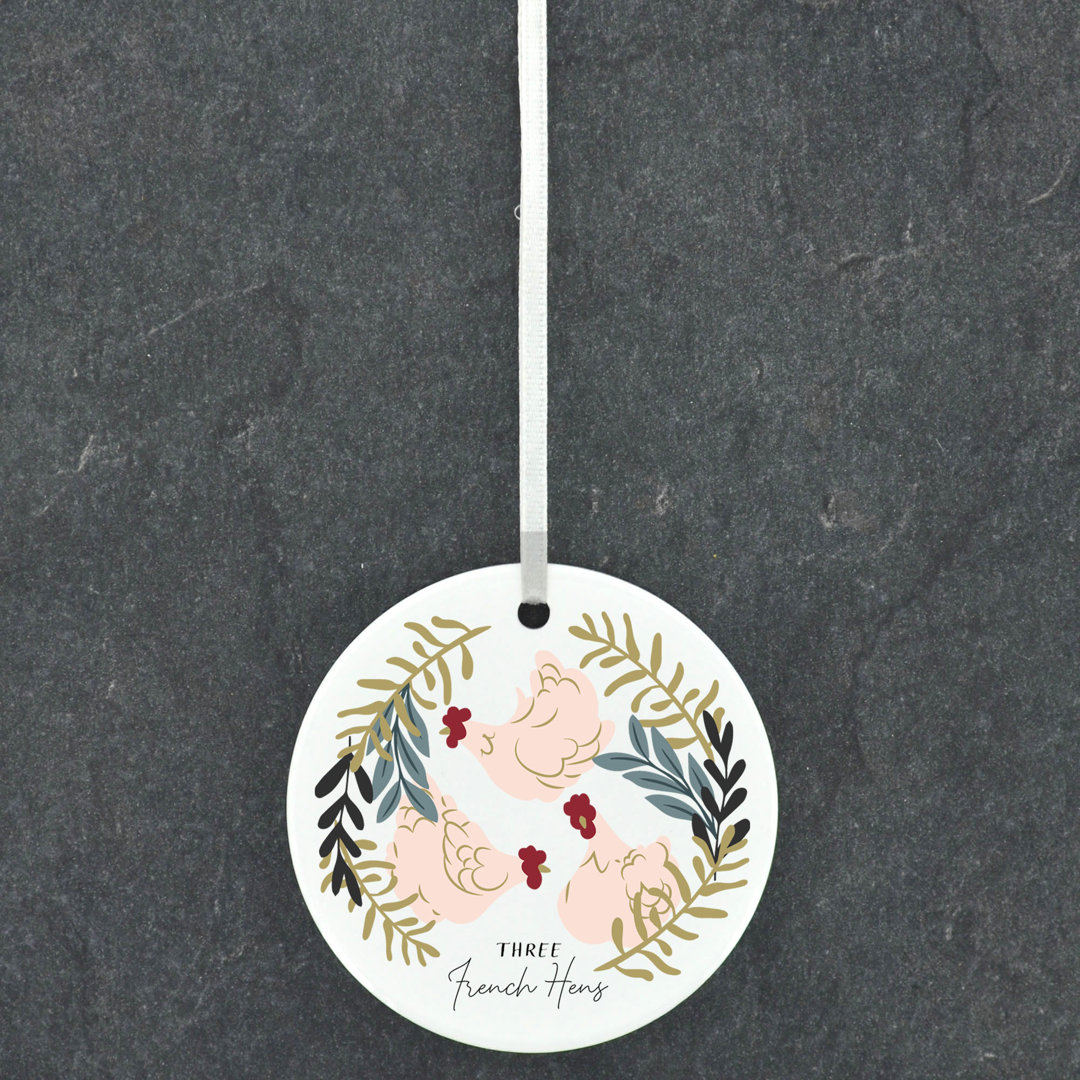 Sanson Three French Hens Circle Shaped Ceramic Ornament