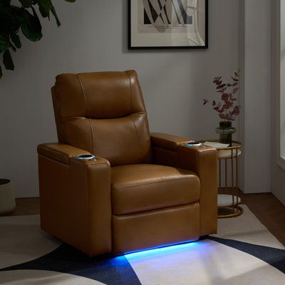Lapin Genuine Leather Dual Motor Home Theater Power Recliner with Adjustable Power Headrest