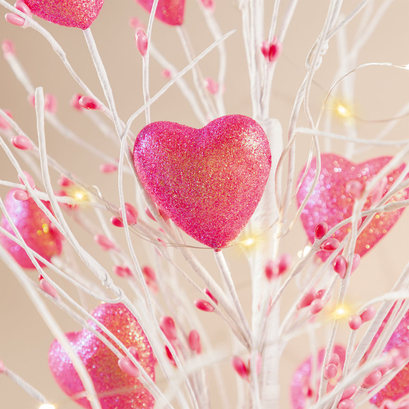 21"H Lighted Valentine's Pink Heart Table Tree