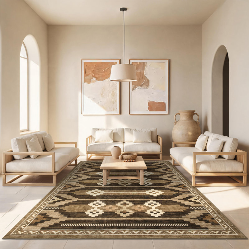Tapis sud-ouest 5 x 7 po, tapis antidérapant, lavable et antidérapant, Brown