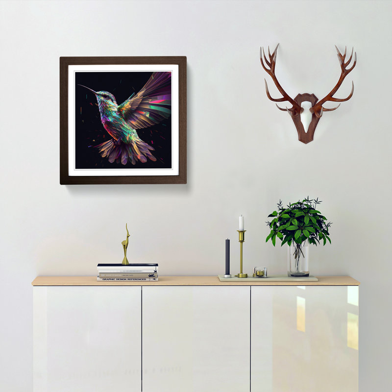 Hummingbird Glitch - Single Picture Frame Print on Wood, Walnut