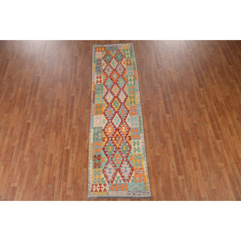 Tapis de couloir géométrique en laine Kilim