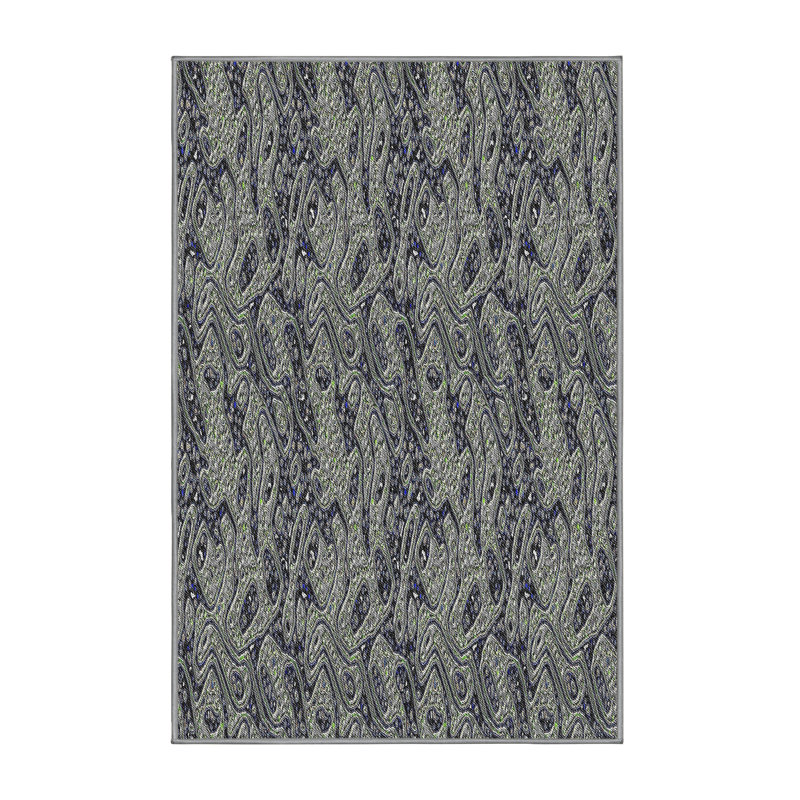 Tapis vert/bleu à motifs, Rectangle 2 pi x 5 pi