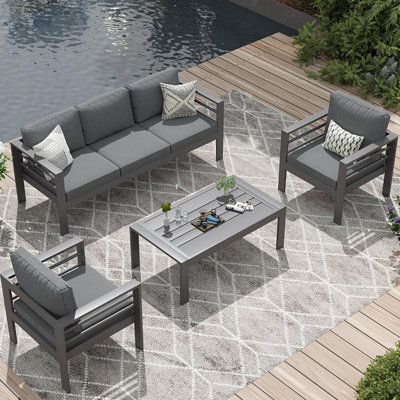 Aluminum Patio 5 Seats Modern Outdoor Furniture With Coffee Table
