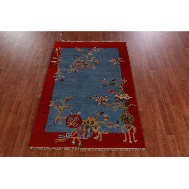 Tapis décoratif art déco bleu et rouge 4 x 6