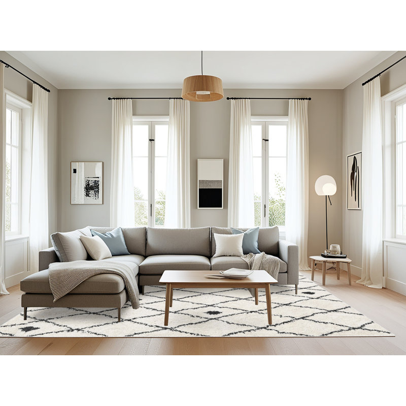 Tapis blanc/noir contemporain, Rectangle 8 pi x 12 pi