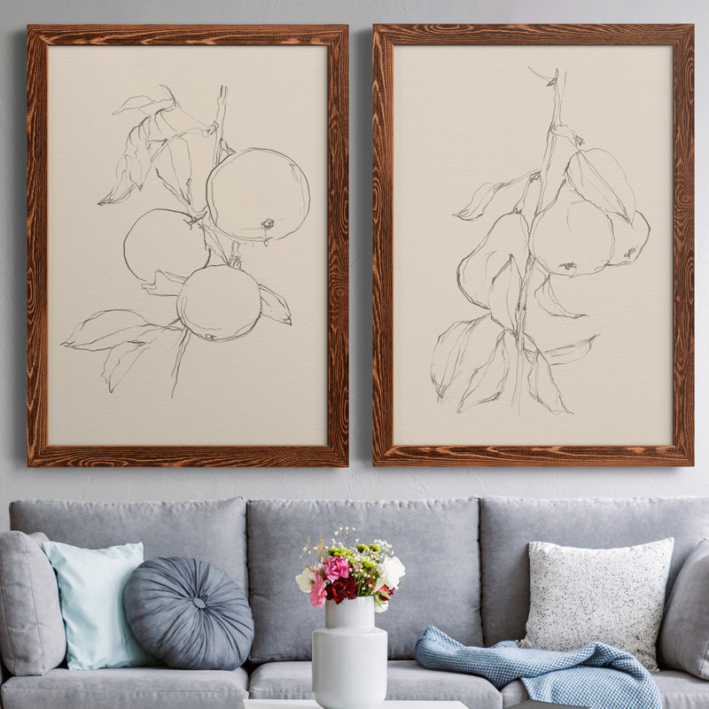 " Fruit Contour Study I " 2 - Pieces, Maple Framed, 37.5" H x 27.5" W x 1" D