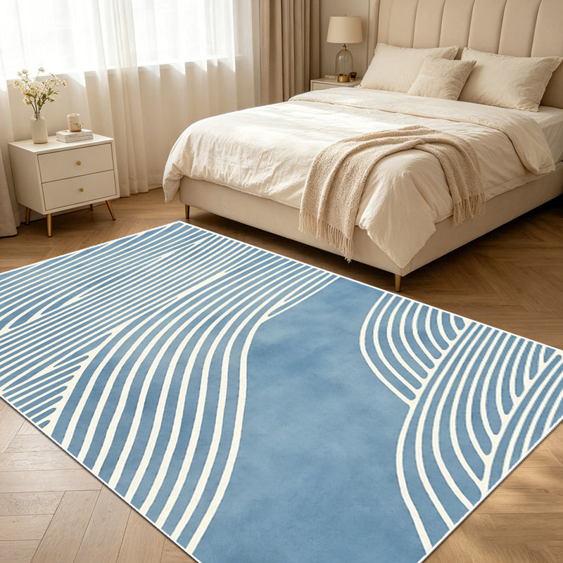 1PC blue minimalist wavy line abstract area rugs for Living Room, Soft and Comfortable, Suitable for all seasons, easy-to-maintain, machine washable Indoor floor mat, Under Table Farmhouse suitable for living room, dining area, bedroom, entryway,...