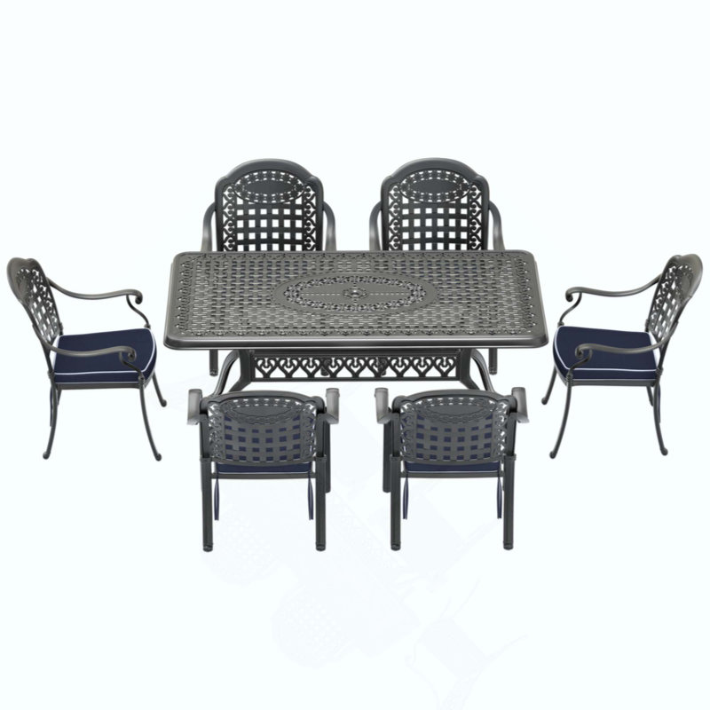 Ensemble de 7 pièces de mobilier de patio en aluminium coulé avec cadre et coussins