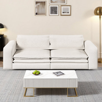 93" King Size 3-in-1 Sleeper Sofa Bed – Convertible Pull Out Couch with Chaise Lounge, Teddy Fabric & 2 Lumbar Pillows, for Living Room & Small Spaces