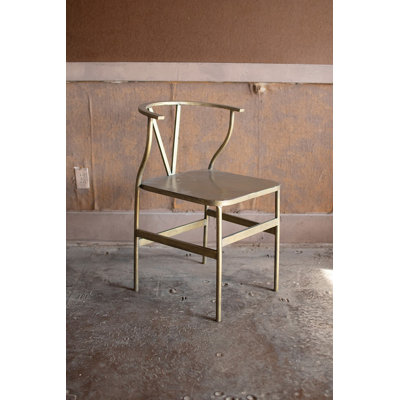 Kalalou Wishbone Chair, 31.5"H - Antique Brass Finish, Metal Contemporary Dining Accent Chair