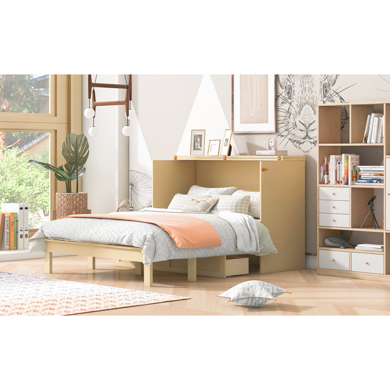 Lit double avec tiroir, ports, confortable et peu encombrant, Doré