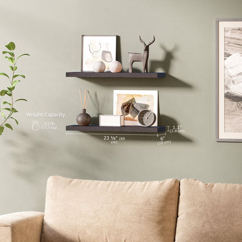Sydney 24" Floating Shelves with Invisible Wall Mount Brackets, Black