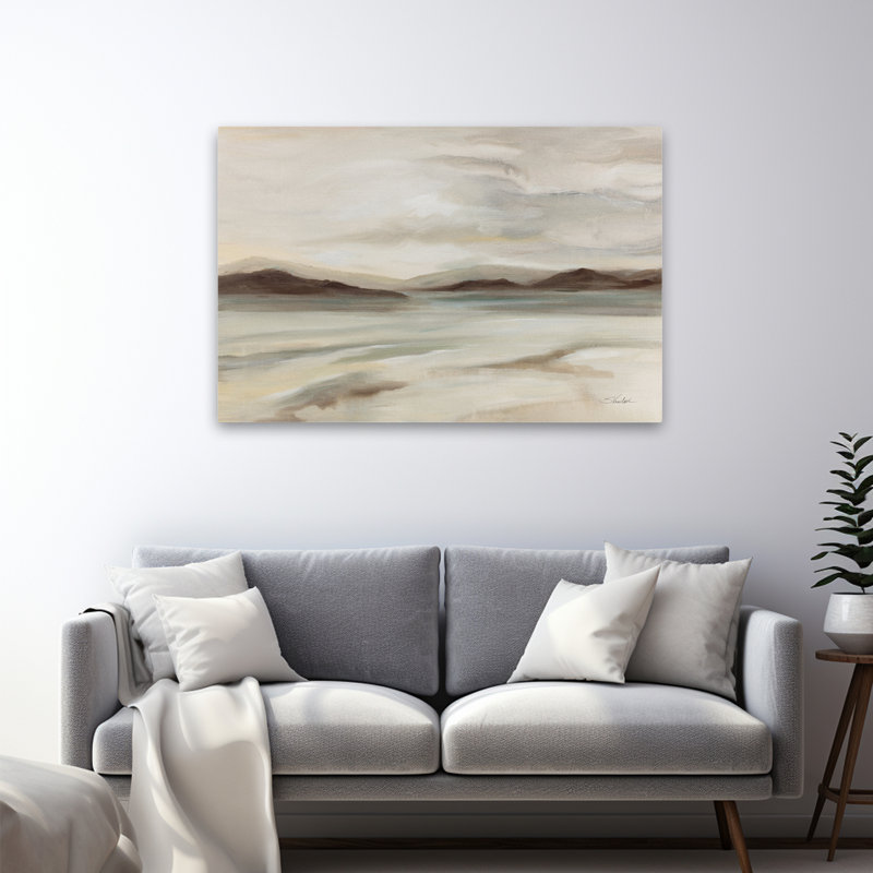 Silence contemporain gris paysage brun côte, H 48 po x l 32 po