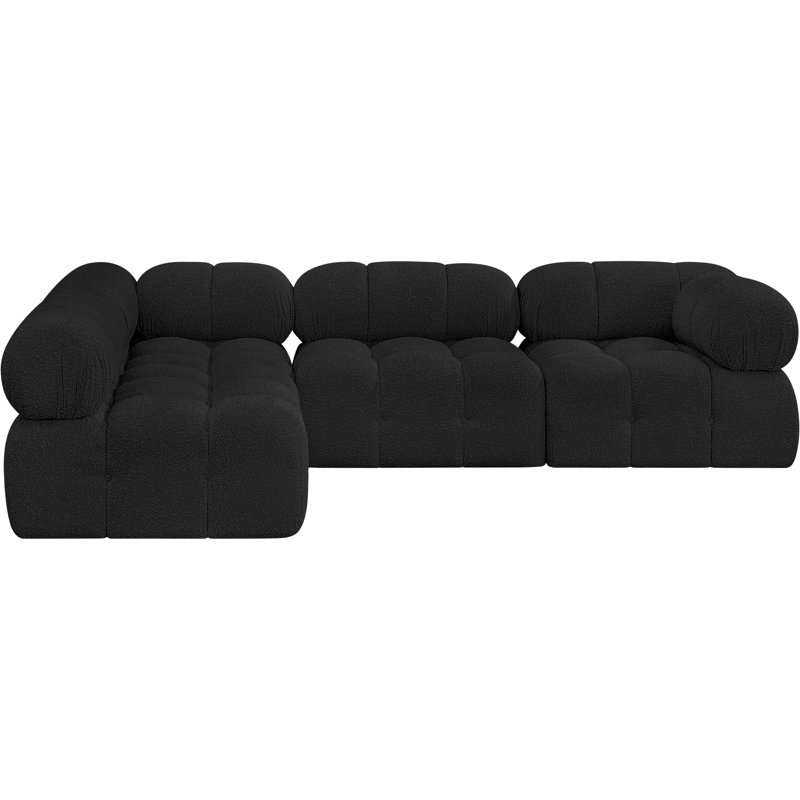 Ames Upholstered Sofa, Black Boucle Fabric, 2 Armless, 2 Corner