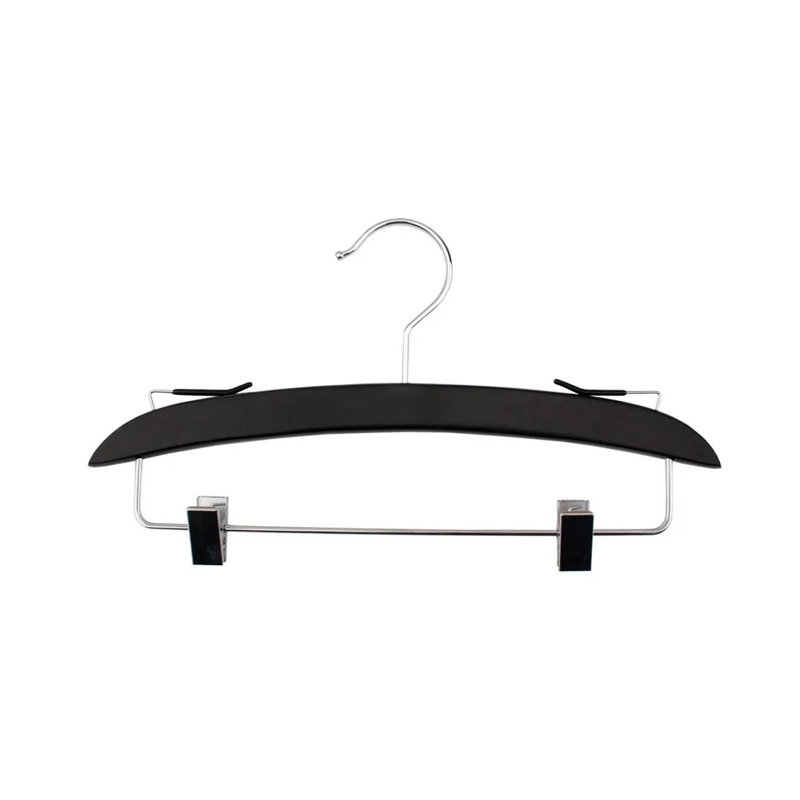 Cintre intime en bois avec quincaillerie chromée et barre à pantalons, finition noire lustrée - 14 po, Noir / Noir