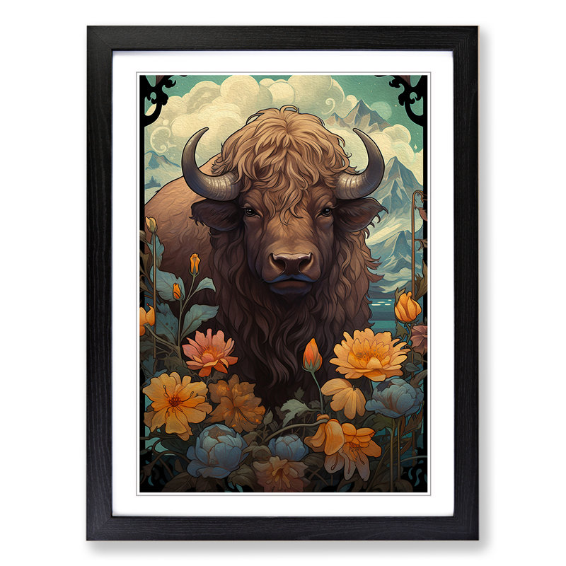 Buffalo Art Nouveau Art - Framed Print, 46cm H x 34cm W x 2cm D, Black Framed