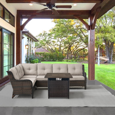 Bonia 6 - Person Outdoor Sectionals Seating Group with Cushions and Square Fire Pit