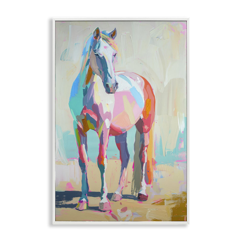 Art giclée de cheval aux tons pastel par Petal Prints Design, H 18 po x l 12 po, Estampe numérique encadrée blanc bord de mer