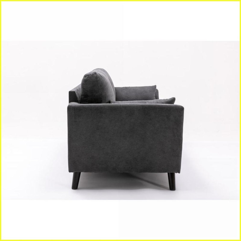 Canapé Damian de 77 po en tissu tissé gris minimaliste moderne, 2 coussins décoratifs, pieds en bois massif pour le salon | Gris | Bois | Dossier serré