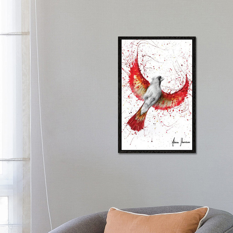 Golden Feather Cardinal by Ashvin Harrison - Print on Canvas, 66.04 cm H x 45.72 cm W, Black Framed