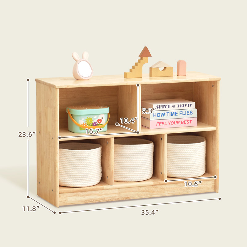 Rubber Wood 5-compartment Montessori Shelf, 35.4"l