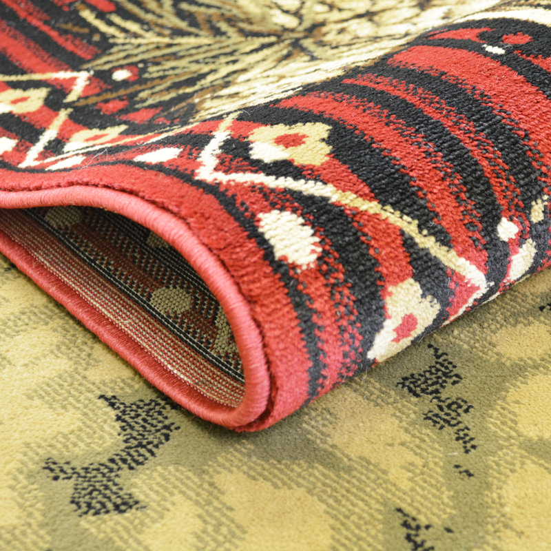 Tapis beige / rouge Pesce, Tapis de couloir 2 pi 3 po x 7 pi 7 po