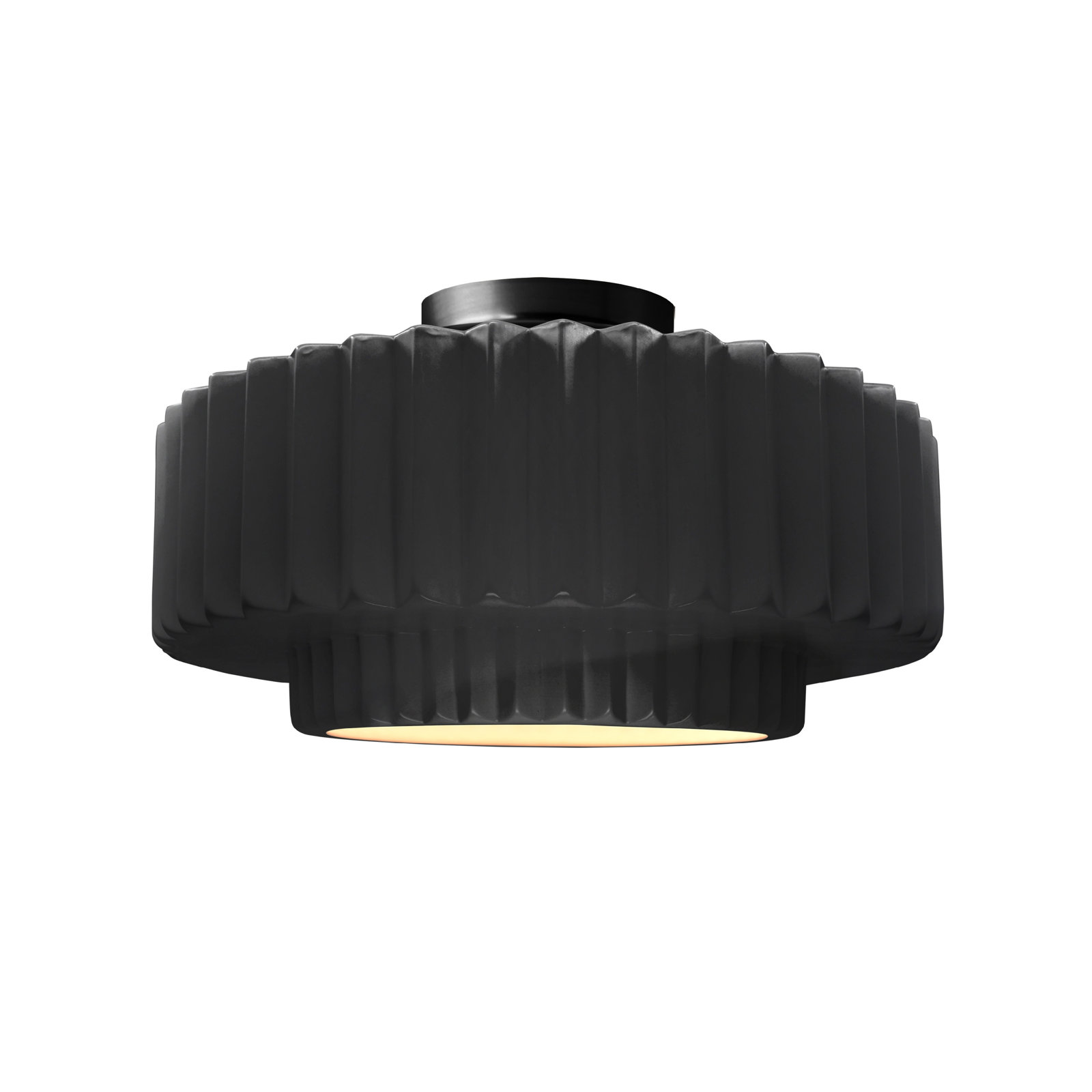 Single Light Ceramic LED Semi Flush Mount, 7.25" H x 14.5" W x 14.5" D, Gloss Black, Matte Black