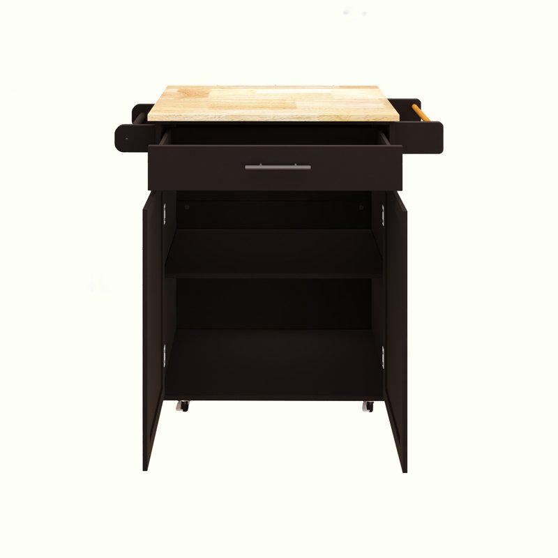 Îlot de cuisine avec chariot à roulettes, îlot de cuisine avec tablettes réglables et porte-serviettes, Noir 3