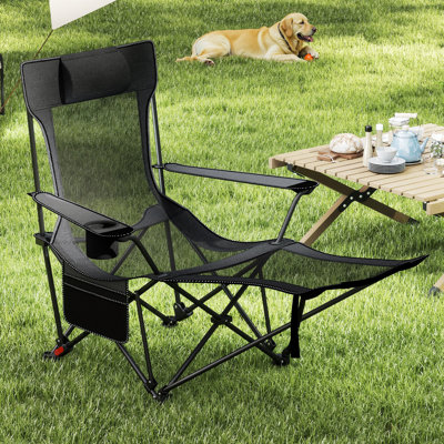 Camping Lounge Chair w/Detachable Footrest 4-position Backrest Carrying Bag