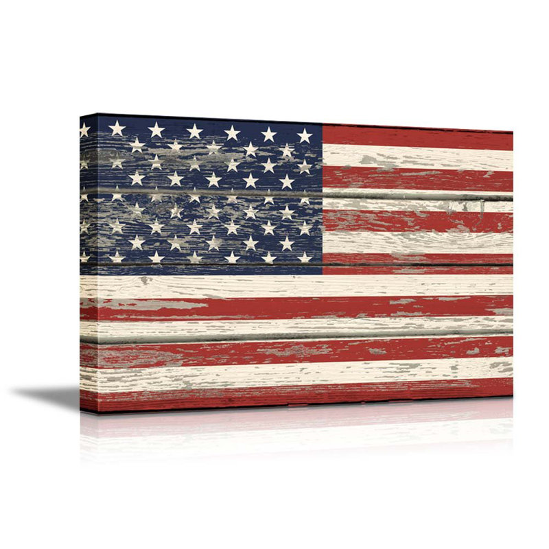 Drapeau des États-Unis sur panneaux de bois rétro rétro sur toile, H 24 po x l 36 po x P 1,5 po