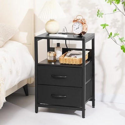 Table de chevet avec station de charge, petite table de chevet avec tiroirs en tissu et tablette de rangement pour les chambres à coucher, tables de chevet pour petits espaces, table de chevet avec ports et prises USB Table de chevet
