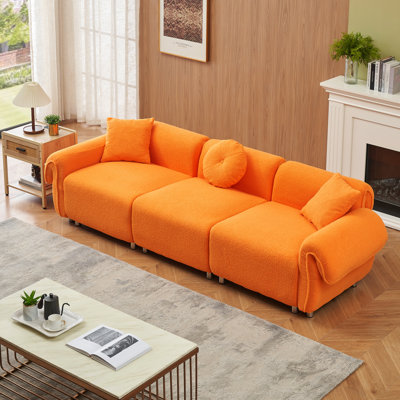 Salon orange avec velours doux et 3 coussins - Siège confortable et résilient 3 places