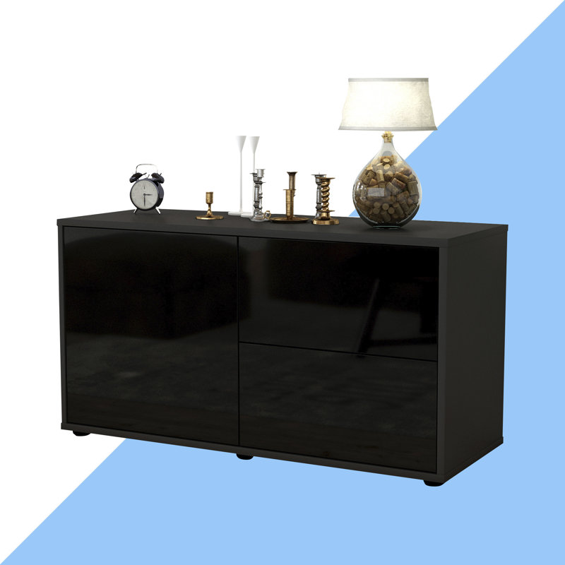 Holtorf 92cm Sideboard, High-gloss Black / Matte Anthracite
