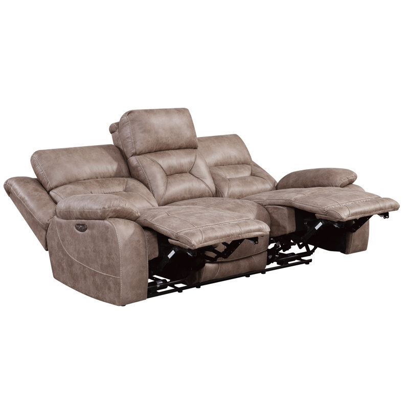 Aprill Upholstered 86'' Reclining Sofa, Desert Sand Faux leather