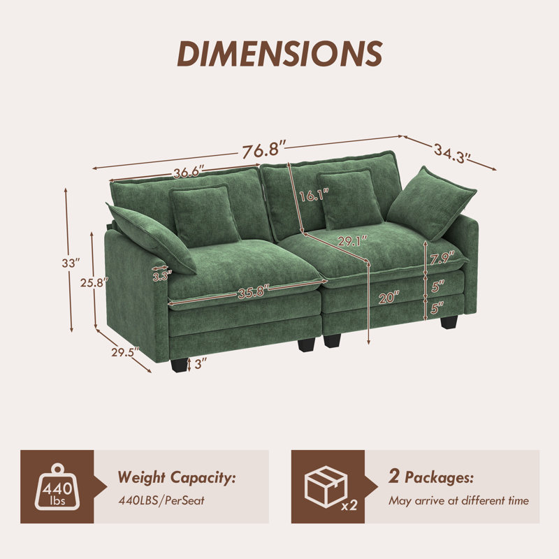 Canapé modulaire en chenille George, Vert