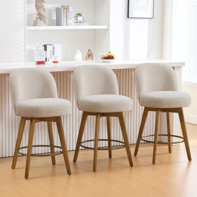 26" 3PCS Swivel Upholstered Counter Stool With Solid Wood Frame And Mid Back