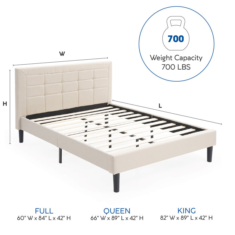 Mueller Upholstered Metal Platform Bed, Beige, Queen