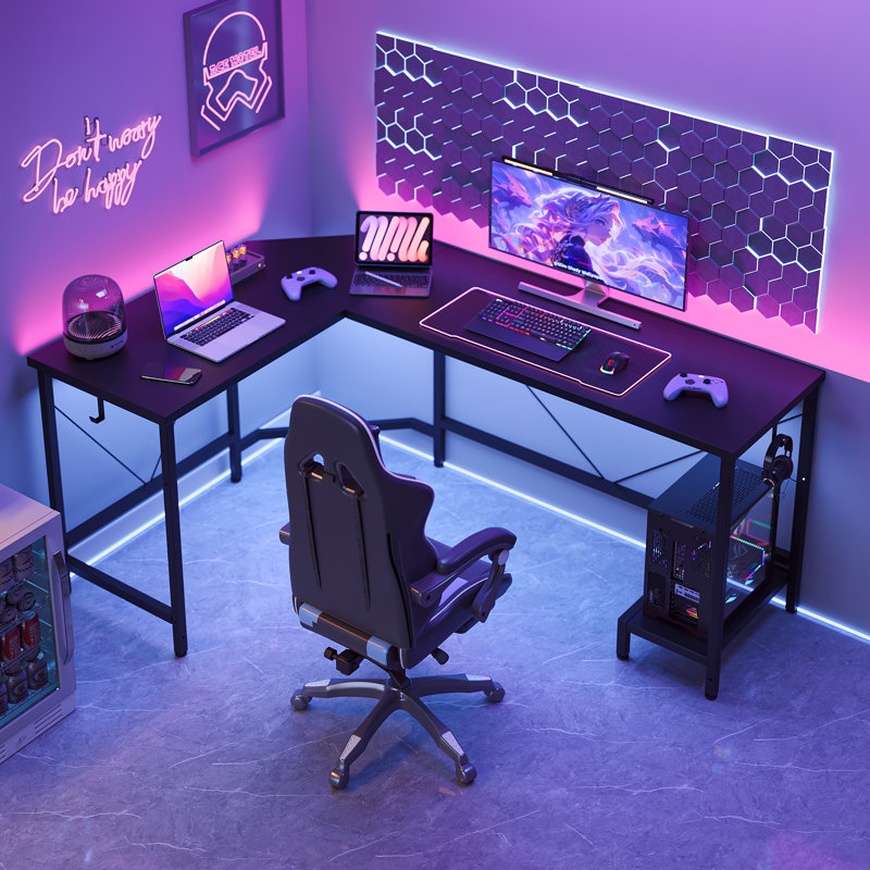 Bureau de jeu en coin en L 66 po, Black