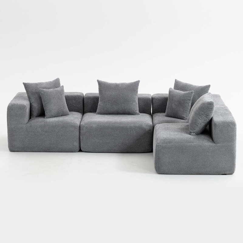 Canapé modulaire modulaire en forme de L, canapé à assise profonde en mousse et chenille texturée moelleuse, comprend les coussins assortis, livraison compressée, l 111 po x P 74 po x H 23,6 po