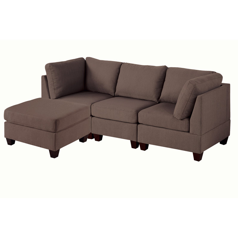 Daukas Upholstered 96 " L-Shaped Sofa & Chaise, Coffee 100% Linen
