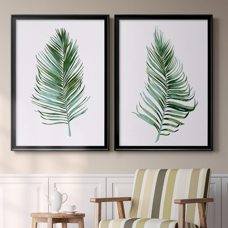 Sage Frond I - ensemble de 2 reproductions d'art sur toile encadrées, H 22,5 po x l 61 po x P 3 po, Noir