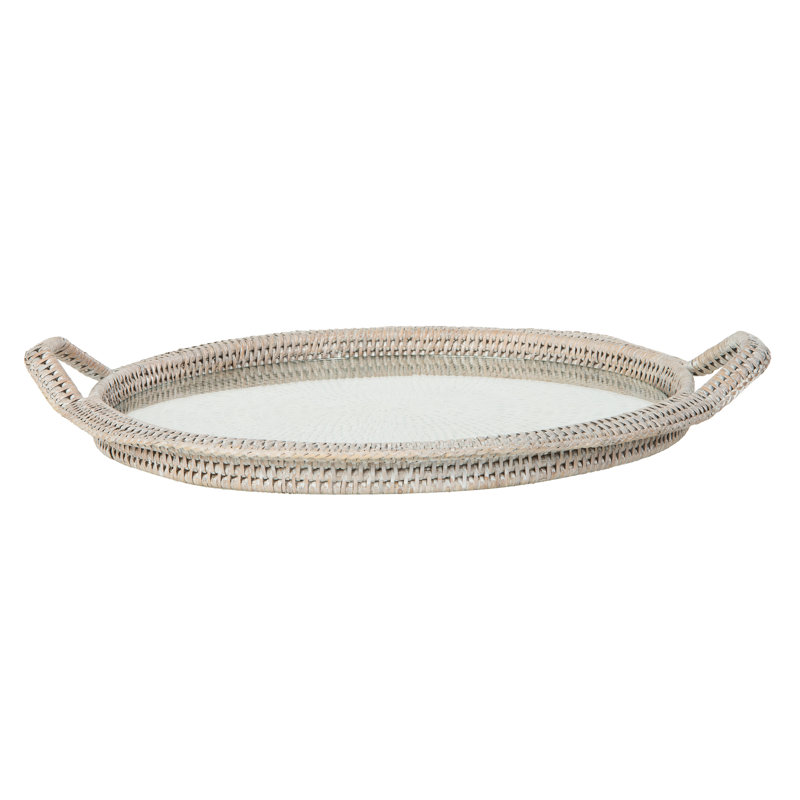 Everard Glass and Wicker Decorative Tray, White