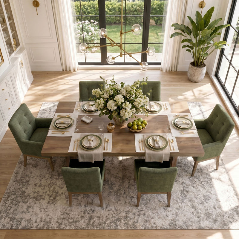 6-Piece Tweed Upholstered Solid Wood Dining Chair Set, Green