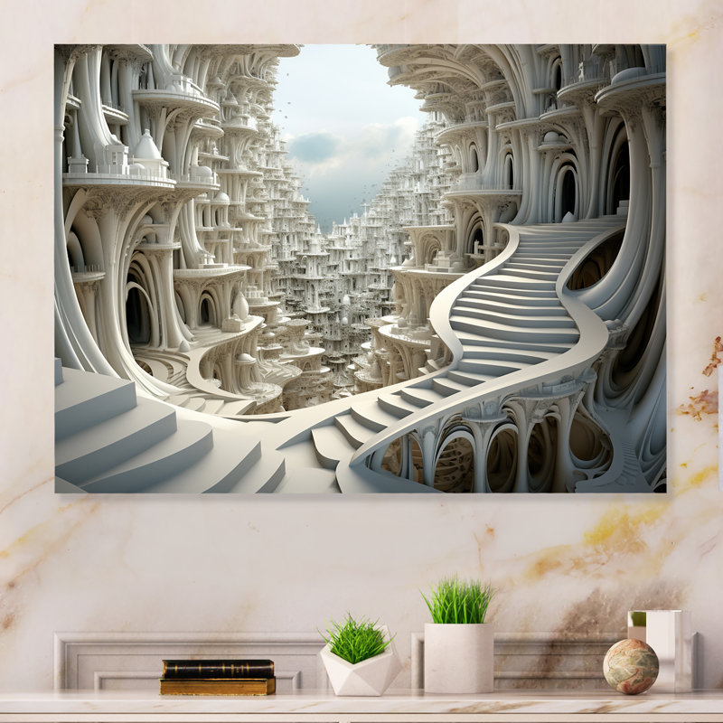 Architectural Dreamscape Surreal Fractal Fantasy VII - Surrealism Metal Wall Art, 30" H x 40" W x 1.5" D