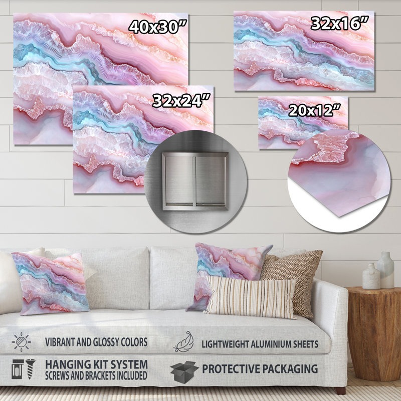 Agate Dream River I - Stone Geode Metal Wall Decor, Traditional Landscapes Metal Print, 12" H x 20" W