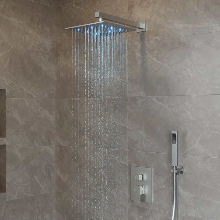 Pressure Balanced Shower Faucet System ,10" LED Shower Head with Handheld Spray