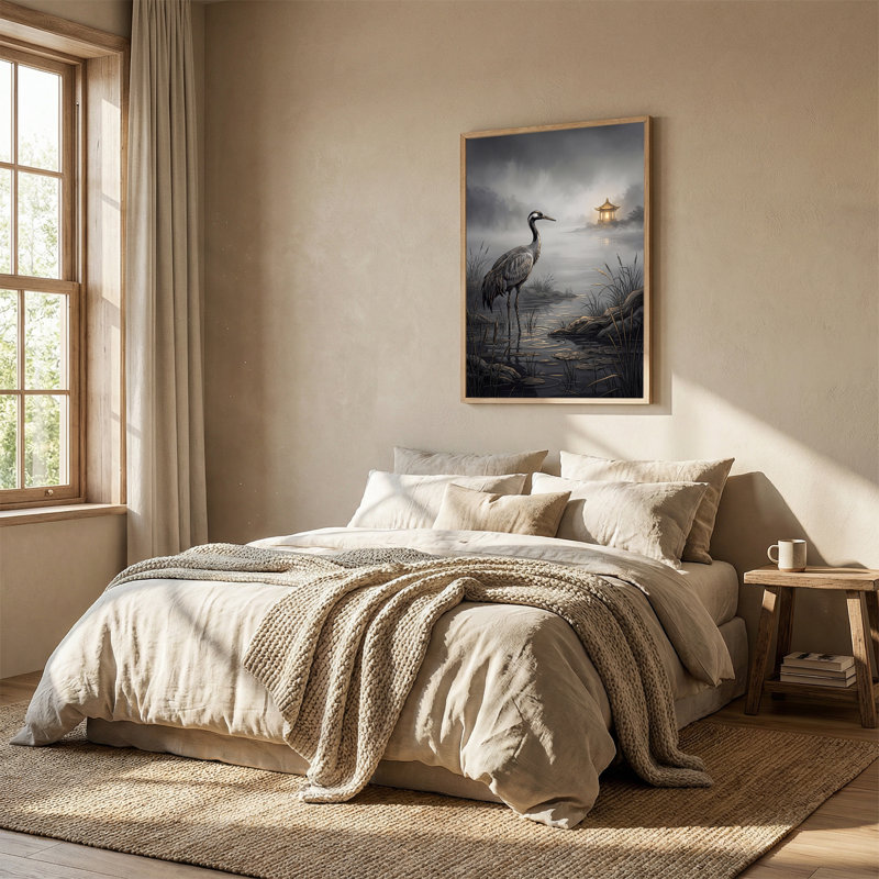 Art mural sur toile, "Crane parmi les roseaux", H 24 po x l 18 po