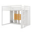 Lit mezzanine en bois pleine grandeur avec garde-robe, tablettes et armoire, échelle réversible, étagères multicouches et garde-corps doubles-853518928